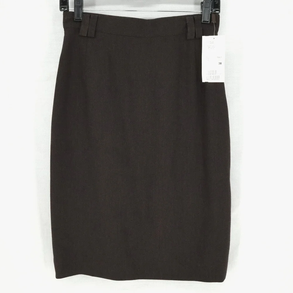 Laurel Escada Skirt Womens 8 Dark Brown Wool Pencil Lined Back Zip Vintage New